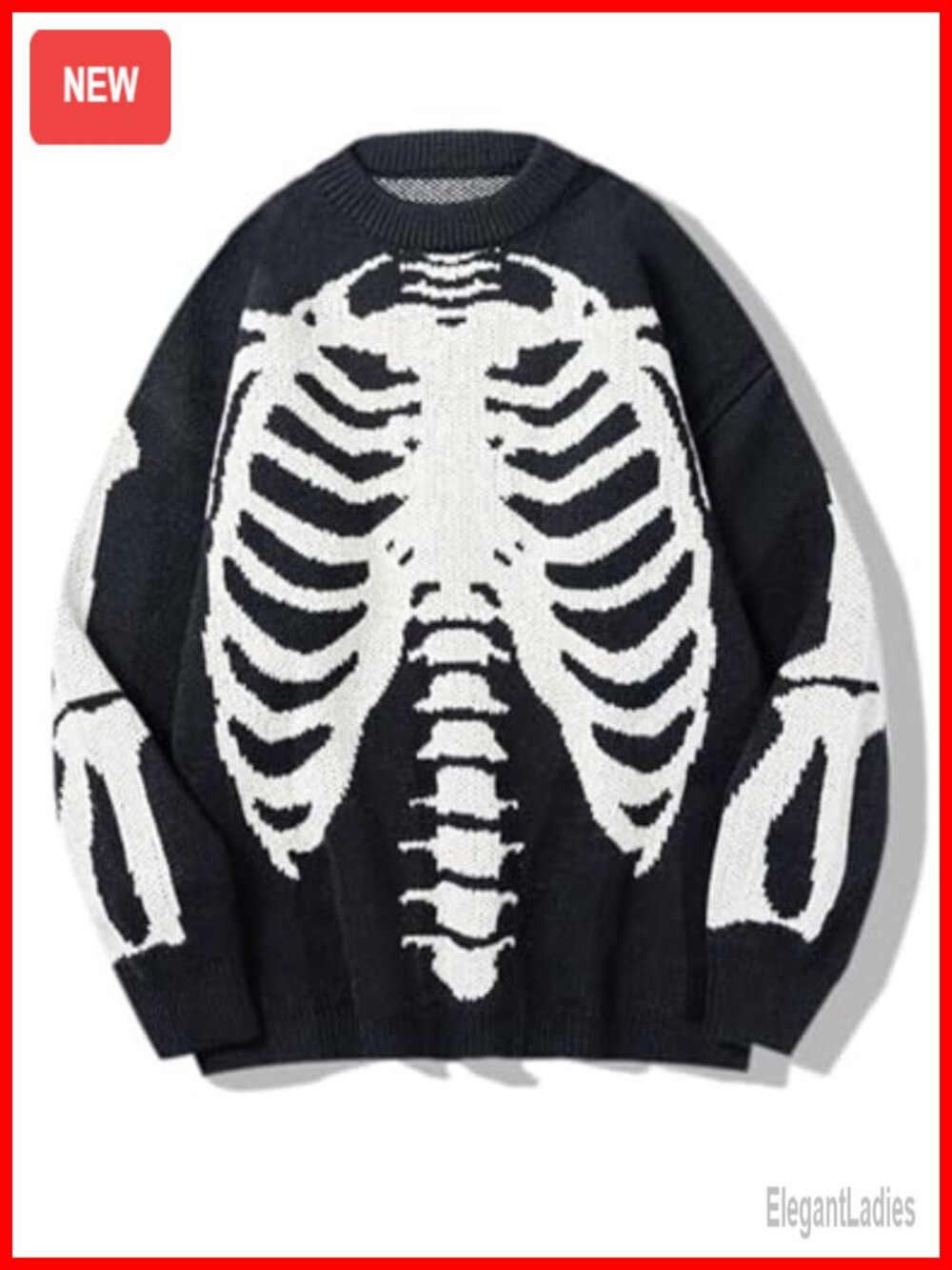 Oversized Skeleton Graphic Crewneck Knit Sweater Pullover